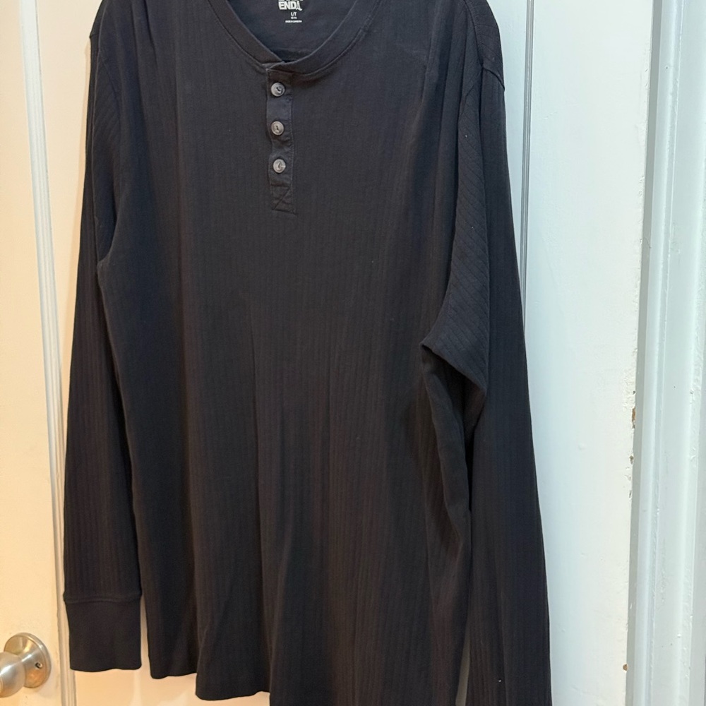 Lands' End Men's Charcoal Henley Long Sleeve Shirt